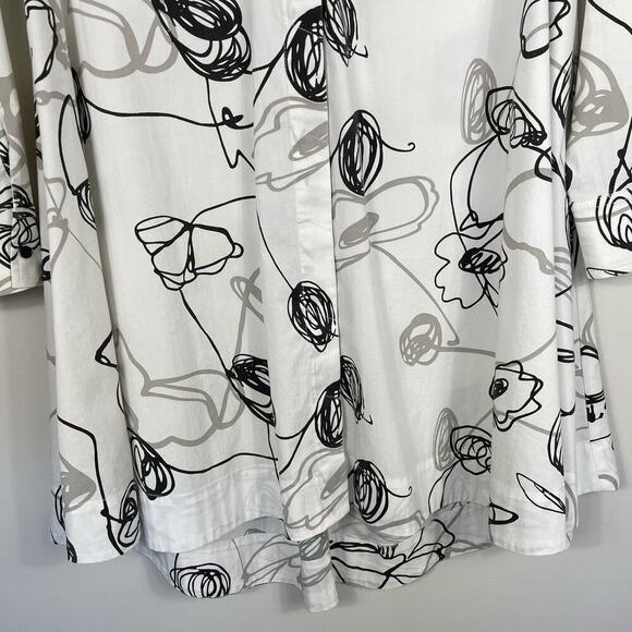 Comfy USA Shirt Dress Tunic Size XS White Black Abstract Print Artsy Back Zipper - Picture 7 of 13